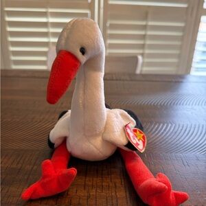 White and Red Plush Stork Toy - Stilts